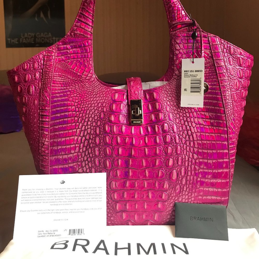 Brahmin Carla Potion Melbourne- Fuchsia Leather Shoulder Bag/Hobo - NWT